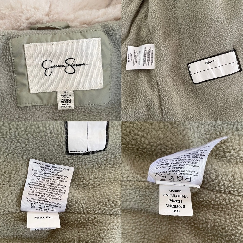 Jessica Simpson Kids Green Puffer Jacket with Faux Fur Hoodie Ears Girls 3T - Picture 5 of 13